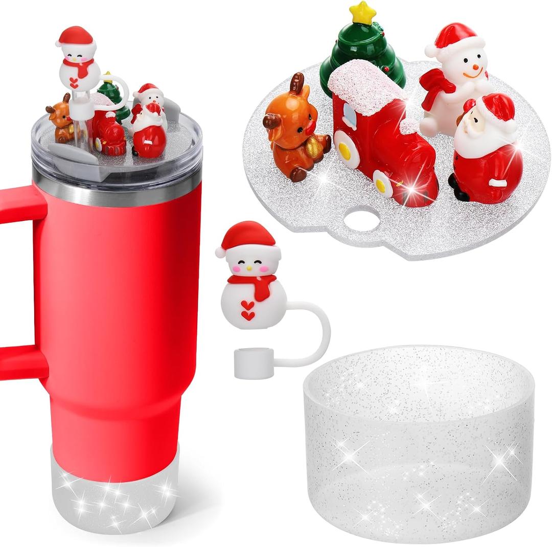 2 x Mity rain Christmas Cup Accessories for Stanley Cup 30oz 40oz,Including Boot, Silicone Straw Topper Cover Cap, Lid Charms for H2.0 Tumbler (Snowman 30 oz)