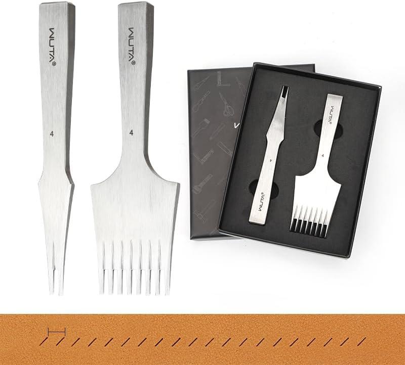 WUTA Sharp French Style Pricking Iron Leather Chisel All-Polished Punching Tool Kits,Obverse 4mm 2+8Teeth