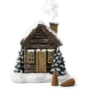 Log Cabin Incense Burner, Christmas Village Houses Incense Burner, Resin Home Incense Cone Burner with 2 Incense Cones, Aromatherapy Diffuser Home Tabletop Decorations