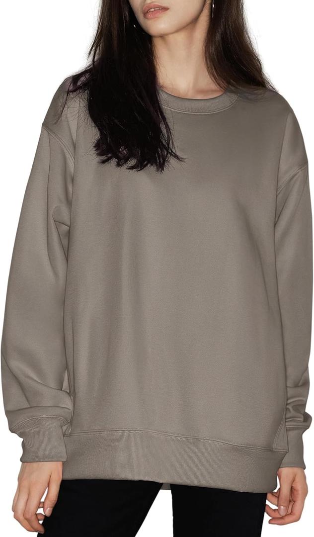 PUMIEY Women's Oversized Sweatshirts Fleece Crew Neck Hoodies with Pockets Long Sleeve Pullover Tops Three-No Collection Small