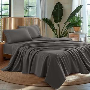 100% Egyptian Cotton King Size Sheets Set - Luxury 1000 High Thread Count Egyptian Cotton Bed Sheets 4 PC, Breathable & Cooling Sheets, 16" Deep Pocket(King,Dark Grey)