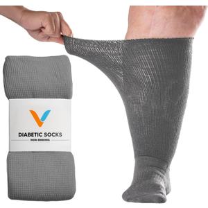 Viasox EasyStretch Diabetic Socks for Men & Women, Non Binding Top, Seamless Toe, Loose Fit (Gray, Large)
