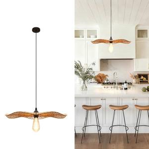 BOSHANGMEI 15'' Natural Rattan Chandelier Pendant Light-Farmhouse Boho Rattan Pendant Lights with Included E27 Bulb, 120V Wicker Pendant Lights for Dining Room Kitchen Island Bedroom Living Room