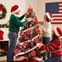 80 Pack Christmas Tree Decorations Set Red White Ornaments Bulk Include 12 Poinsettia, 30 Branches, 2 Woven Ribbon, 12 Icicle Hangings, and 24 Christmas Glitter Ball for Xmas Tree Decor Gift