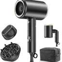 Hair Dryer, 150000RPM Ionic Blow Dryer - Fast Drying, Low Noise, Foldable Portable with Diffuser and Nozzle, Compact Mini for Women and Men, Home and Travel(Black)