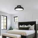 Modern Bladeless Ceiling Fans with Lights and Remote, 18.9" Black Embedded Ceiling Fan Light, Flush Mount Dimmable LED Chanelier Fan for Bedroom Farmhouse