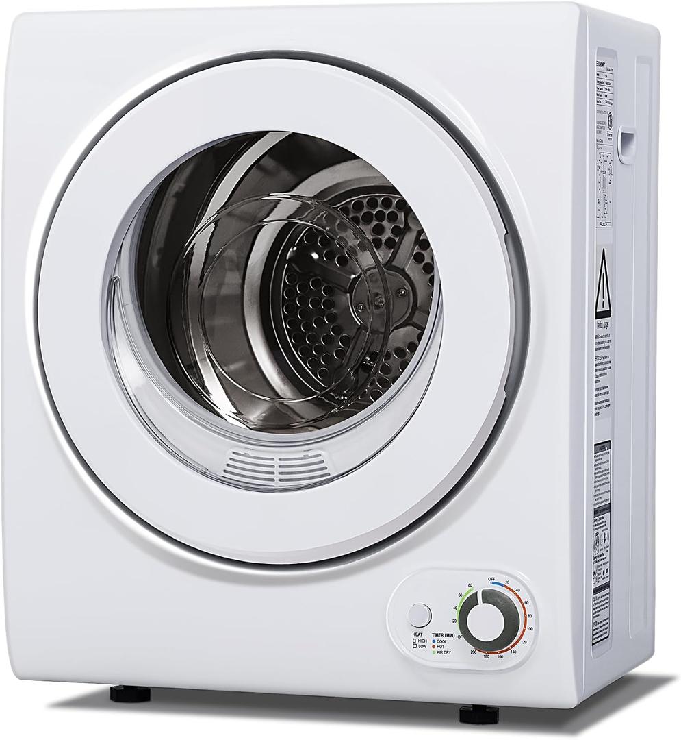 Euhomy Portable Dryer 1.5 cu. ft., 850W Powerful Clothes Dryer with Stainless Steel Drum and Exhaust Hose, Dryer Ideal for Apartments, RVs, Dorm Rooms, White