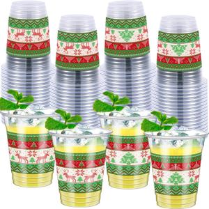 Honeydak 50 Pcs Christmas Cups 12 oz Ugly Sweater Plastic Cups Clear Snowflake Disposable Glasses Xmas Theme Drinking Glasses for Home Xmas Winter Holiday Party Favors Kitchen Supplies Decoration