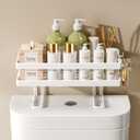 ShellKingdom Over The Toilet Storage Shelf, Toilet Paper Holder Stand Shelves, Punch-Free Bathroom Storage Rack with 2 Hooks, Small Space Organizers for Bathroom, Home, Countertop, White