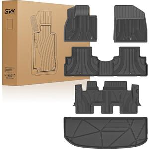 3W Floor Mats Fit 2020-2024 2025 Hyundai Palisade 8 Seat (Only for Bench Seat), Custom Fit TPE All Weather Floor Liner, 1st & 2nd & 3rd Row Full Set Car Liners, Black