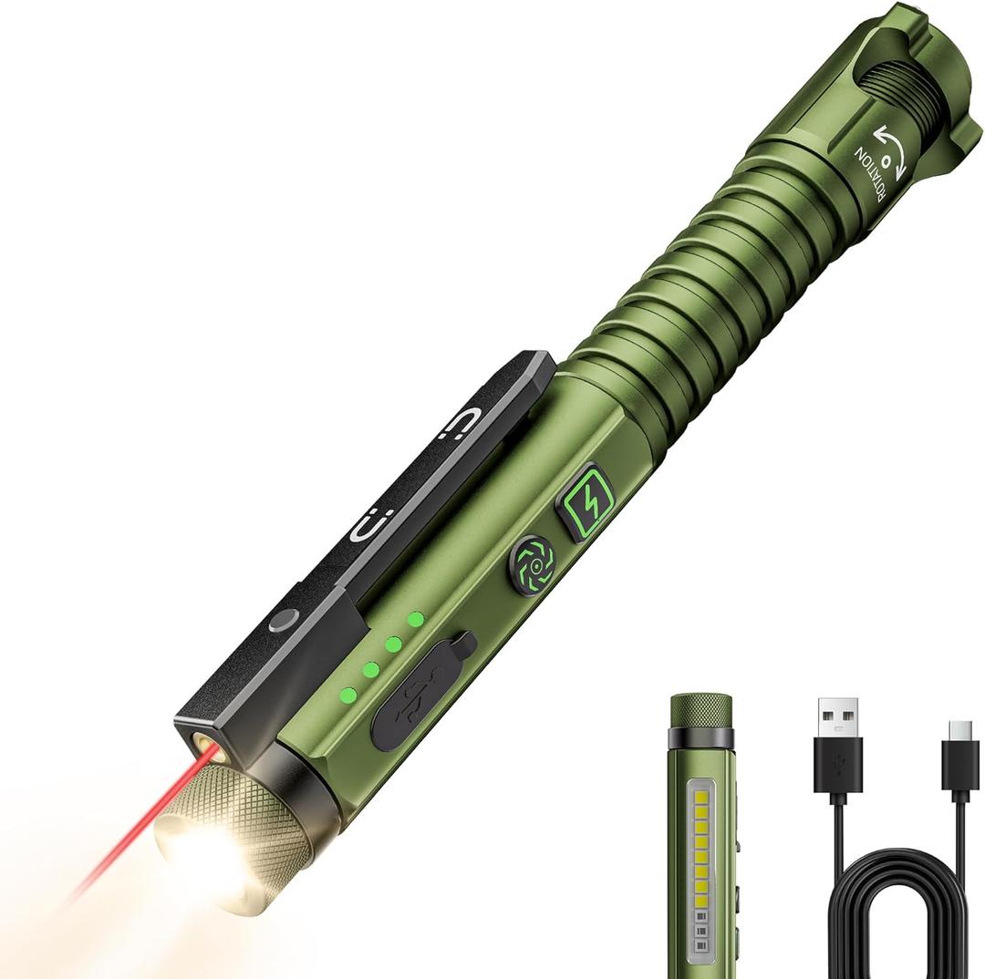 EDC Flashlight Rechargeable,800 Lumen Small Flashlight with Magnetic Clip & Base, 11 Modes LED Flashlight,Glass Breaker&Bottle Opener, USB-C Flashlight for Working,Home and Emergency