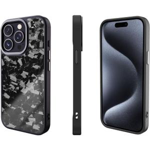 Genuine Forged Carbon Fiber Case for iPhone 15 Pro, Military Grade Drop Protection, Shockproof Phone Cover with Aluminum Alloy Buttons and Camera Frame - Glossy Black