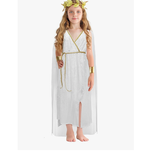 Greek Costume Kids Toga Roman Goddess Athena Children Halloween Cosplay Grecian Dress Up Outfit Set M