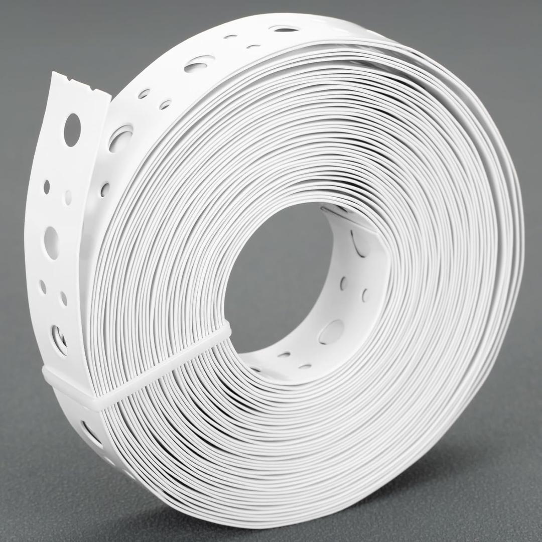 White Coating Metal Strapping 1-Inch x 33FT 0.6mm Thickness for Pipe Support Pipe Hanger Strap Metal Strapping with Holes Flexible Trimming