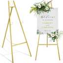 GRENTY Gold Easel Stand for Wedding Sign,No Assembly Required Metal Artist Easels for Display,Heavy Duty Welcome Poster Stands for Party,Painting