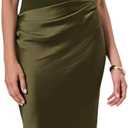 RARITYUS Womens Elegant One Shoulder Maxi Dress Satin Ruched Bodycon Wedding Guest Dress Flowy Cocktail Evening Dresses, Small, Army Green