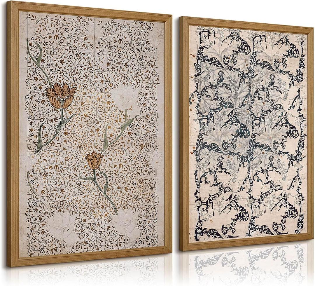 Vintage Botanical Wall Art Prints Set of 2 Antique Sketch Wall Art Decor Neutral Flower Canvas Wall Art Floral Pictures Farmhouse Painting Vintage Floral Artwork for Room Bedroom 16x24 Inch Framed, 16x24 inch Wood Framed