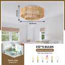 RUIYEY Boho Ceiling Fans with Lights: 20 inch Fandelier Low Profile Ceiling Fans with Remote Control, 5 Blades 6 Speeds DC Reversible E12 5 Light Flush Mount Rattan Ceiling Light Fixtures for Bedroom