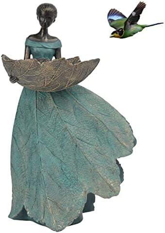 DiliComing Fairy Garden Statue Bird Feeder - 12 Inch Fairy Statue for Home Decoration, Resin Outdoor Statues for Garden Decoration, Best Bird Feeder Garden Gift for Women 12 x 7.5 x 5 Inch(Green)