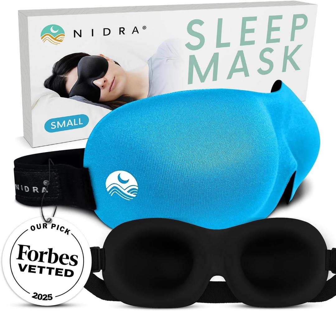 Nidra Contoured Sleep Mask for Side Sleepers Zero Pressure Fit, Light Blocking Eye Shade for Sleeping & Travel Blue, Small Size