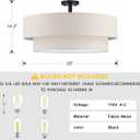 6 Light 26" Cream Fabric Black Semi Flush Mount Close to Ceiling Light Fixture
