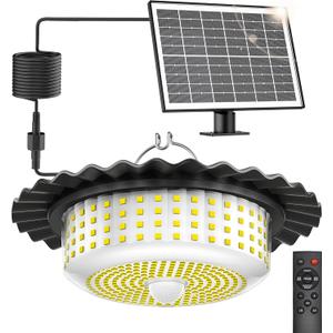 Solar Lights Outdoor Waterproof,396 LED Solar Shed Light Indoor Outdoor with Remote Control,Timer, Solar Pendant Light 5 Modes,Solar Powered Barn Lights for Chicken Coop,Gazebo,Garage,Shop (Black)