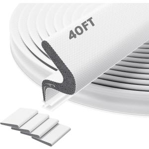 40FT Door Weather Stripping Door Seal - Kerf Front Exterior Door Weather Stripping for Door Frame Soundproofing Door Insulation Strip (with 4 Door Corner Seals) (White)