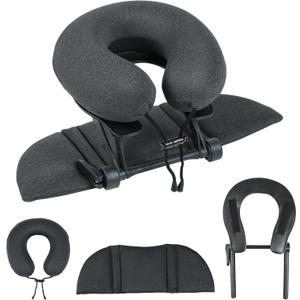 Intelligent Support Memory Foam PillowAdjustable Massage Pillow Multi-Use Ergonomic Neck Pillow for Office Naps,Travel, Recliner Headrest Portable (Black Pillow+Black Plastic Stand)