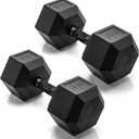 CAP Rubber Coated Dumbbell Weights, Free Weights for Home Gym Strength Training, Anti-Roll Hex Dumbbells with Black, Chrome & Comfort Grip Handles, Pairs & Sets, Style: Black Handle, Size: 45 lb - Pair