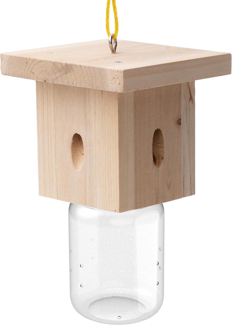 1 PCS Wood Carpenter Bee Trap for Outside - Best Bee Trap - Nature Hanging Carpenter Bee Traps Plastic Jar Outdoor - Insect Traps