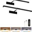 EZVALO Picture Light for Wall, 13'' Black Rechargeable 4800mAh Battery Lights Wireless Remote, Dimmable Magnetic LED Art Painting Light with 3 Color Temperatures, Display for Gallery, Living Room(2P)