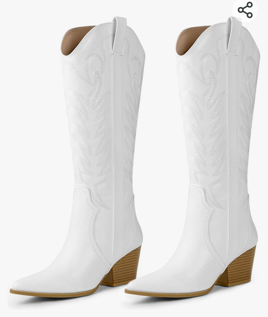 Arromic Cowboy Boots for Women Comfortable Womens Embroidered Western Cowgirl Knee High Boots Pointed Toe Zipper Chunky Heel Country Outfit Retro Tall Boots 6