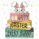 Moucuny 4 Pcs Easter Table Decorations Bunny Tiered Tray Decor Wooden Bunny Block Signs for Family Gatherings, Reusable Happy Easter Centerpiece for Kitchen, Home Shelf, Office & Spring Party Tables