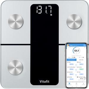 Vitafit Smart Bathroom Scale Body Weight, High Accuracy Assured by Weight Scale Professional Factory Since 2001, App Sync 13 Body Composition Including BMI, Body Fat and Muscle, 400lb, LED, Silver