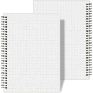 AHGXG Dotted Journal Spiral Notebook (2-Pack), Dot Grid Journal Large B5 with Transparent Hardcover, Wirebound Notebook 100GSM Dotted Paper, for Bullet Journaling, 7.3"X 10"