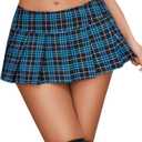 Avidlove Pleated Skirts for Women Sexy Costume Lingerie Mini Plaid Skirt Role Play Schoolgirl Outfits (Small, Blue)