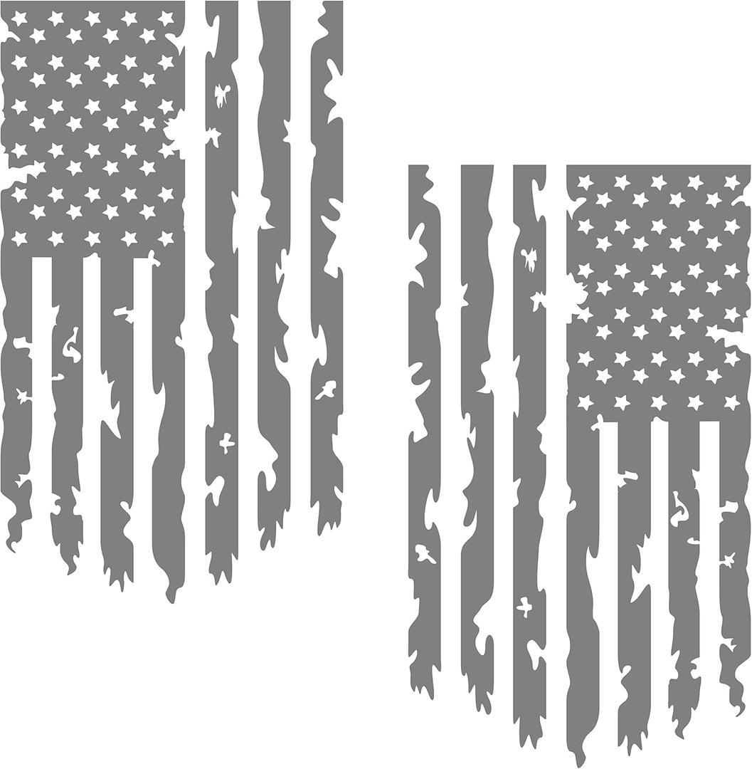Distressed American USA US Flag Truck Tailgate Vinyl Decal - 2 Pack - Compatible with Most Pickup Trucks EUA Flag - Graphic Car, Tailgate Stickers (10" x 18" Gray)