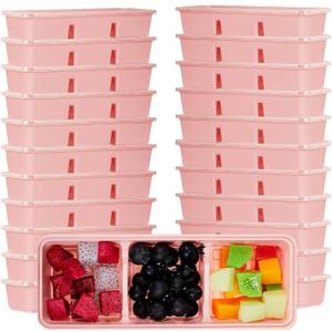 Hushee 25 Pack 17 oz Small Meal Prep Containers with 3 Compartments Snack Containers with Lid Disposable Plastic Bento Box Travel Lunch Food Boxes Stackable for Office Picnic (Pink)