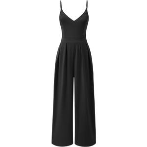 ANRABESS Women V Neck Spaghetti Strap Wide Leg Dressy Jumpsuits 2025 Summer Casual One Piece Jumper Romper Outfits & Pockets (Medium, Black) ANRABESS Women V Neck Spaghetti Strap Wide Leg Dressy Jumpsuits 2025 Summer Casual One Piece Jumper Romper Outfits & Pockets (Medium, Black)