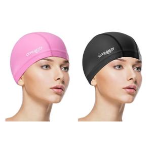 COOLMATE Fabric Swim Cap for Women, Men & Kids – Silicone Water Resistant Layer, Lightweight Cloth Cap for Pool & Lap Swimming – Non-Slip Comfortable Fit, Gift for Swimmers (2 Pack) Size М, Black and Pink