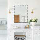 22""x30"" Wavy Mirror,Black Bathroom Mirror,Wood Framed Waved Edge Accent Mirror,Rectangular Wall Mirror,Decorative Vanity Mirror,Farmhouse Irregular Mirror for Bedroom Entryway Living Room