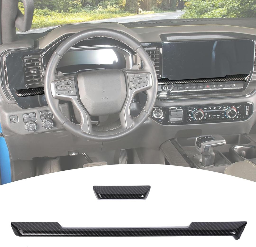 For Silverado Dashboard Panel Trim Compatible with Chevy Silverado 2022 2023 2024 Carbon Fiber Interior Accessories 2pcs