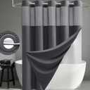 Dynamene Charcoal Grey Hook Free Waffle Shower Curtain & Snap Liner,72x87