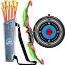 TEMI Bow and Arrow Set for Kids - Archery Toy Set - LED Light Up with Suction Cup Arrows, Target & Quiver, Indoor and Outdoor Toys for Children Boys Girls (Green)