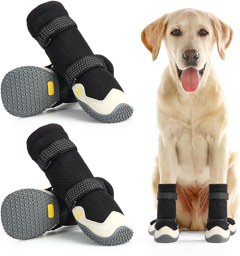 Dog Shoes for Hot Pavement Anti-Slip Dog Boots Waterproof Dog Shoes with Reflective Straps Pet Dog Boots for Hiking 4Pcs Soft Breathable Paw Protectors for Dogs (Size 8: 2.95''x2.75''(L*W))
