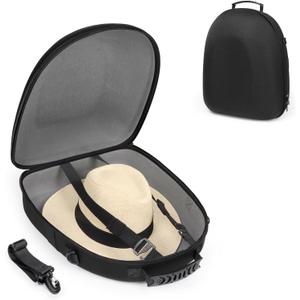WOMACO Cowboy Hat Travel Box - Crushproof Hard Hat Carrier for Panama & Tweed Hats, Western Hat Holder for Home Storage and Organize with Handle, Shoulder Strap (Black, Medium)