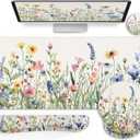 LIMKRIAN Flower Mouse Pad Set Large Desk Matt for Desktop, Ergonomic Mouse Pad with Wrist Rest, Gaming Wrist Support Keyboard Mat Cup Coaster Set Cute Office Desk Decor Accessories, Extended XX-Large
