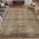 Washable Area Rug 4' x 6' Vintage Traditional Persian Mat - Foldable Distressed Non-Slip Machine Washable Carpet for Living Room Bedroom Kitchen Home Decor - Mocha and Taupe
