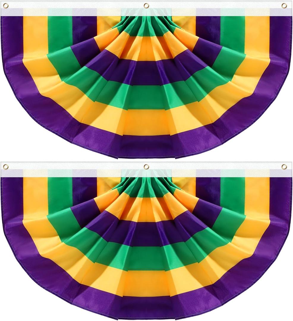 4 Pcs Mardi Gras Bunting Flag Banner Pleated Polyester Fabric Carnival Party Decoration Outdoor Flags and Banners Carnival Party Decoration for Home Indoor (2 x 4 ft)