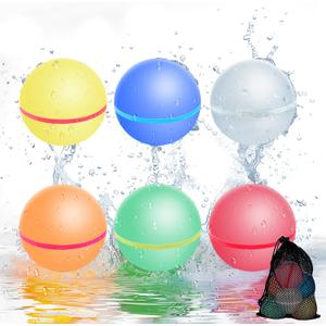 Self-Sealing Reusable Water Balloons 6PCS Magnetic Water Balloons Quick Filling Water Balls Toy Silicone Splash Ball Bomb Cool Toys, Summer Pool Beach Outdoor Toys for Kids Ages 3 4 8 12+ (6Pack)
